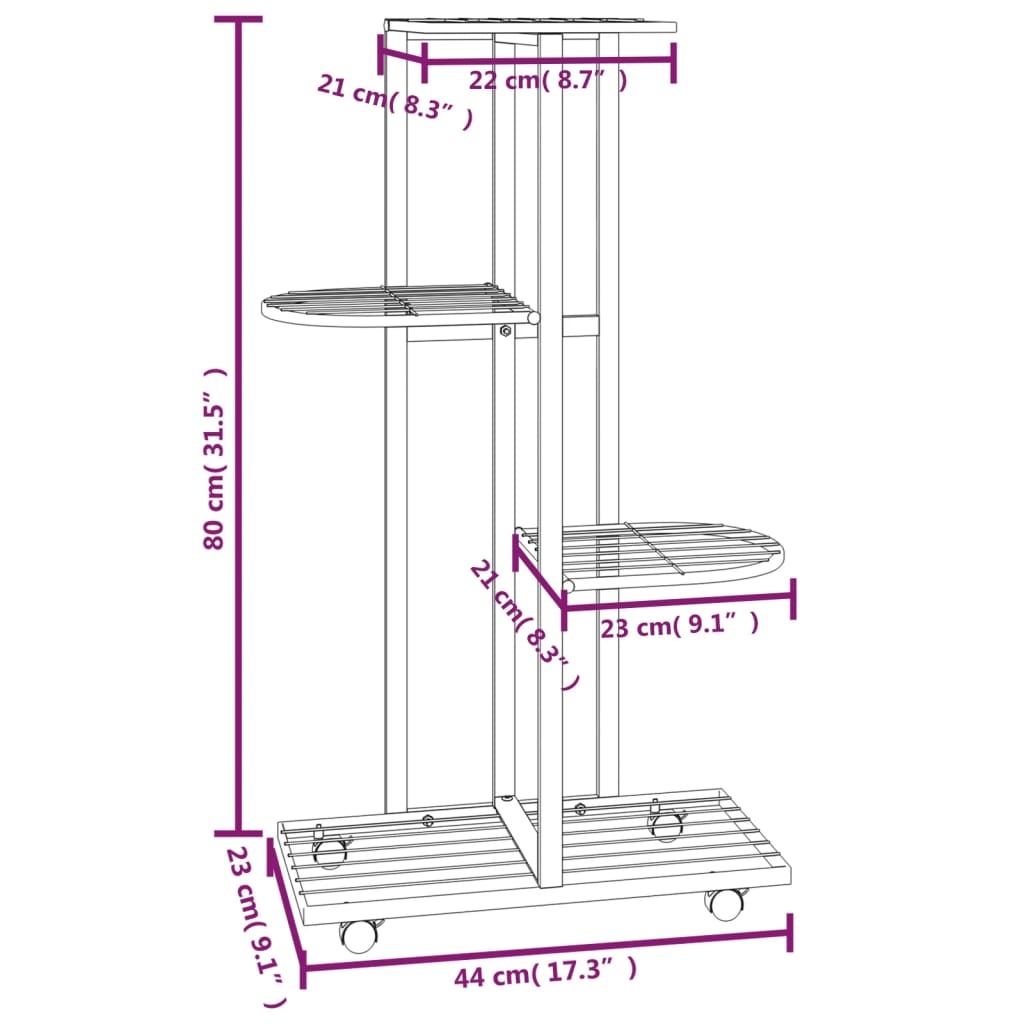 vidaXL Jardinière à 4 niveaux avec roues 44x23x80 cm Noir Fer