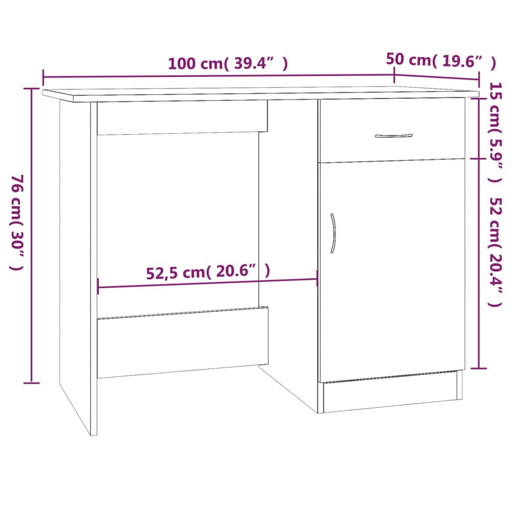 vidaXL Bureau Chêne marron 100x50x76 cm Bois d'ingénierie