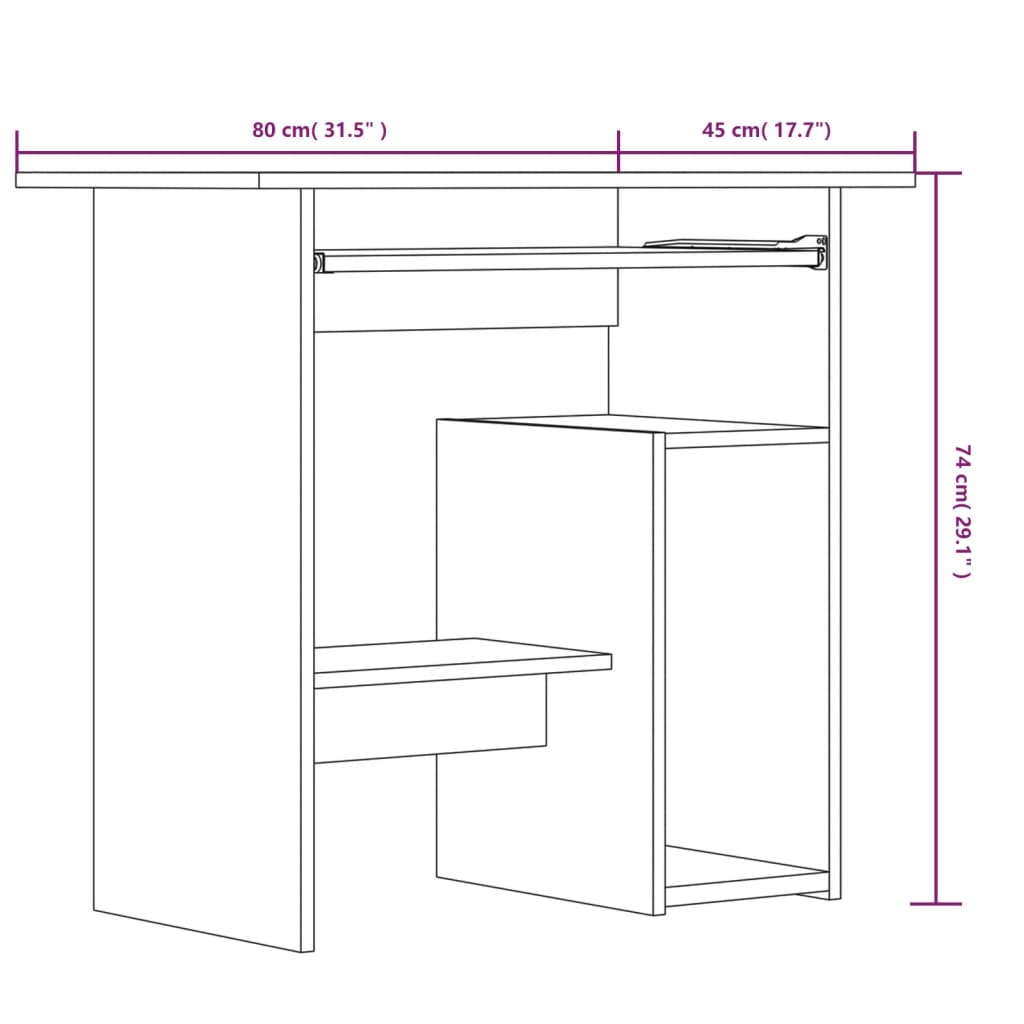 vidaXL Bureau Sonoma gris 80x45x74 cm Bois d'ingénierie