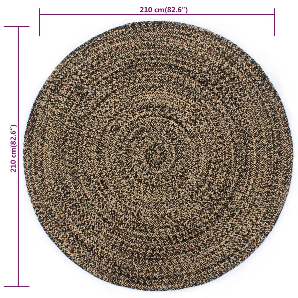 vidaXL Tapis fait à la main Jute Noir et marron 210 cm