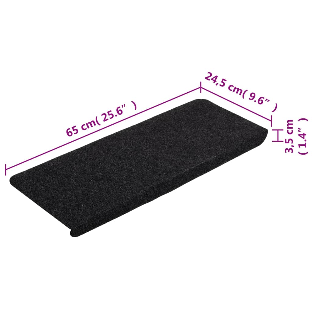 vidaXL Tapis d'escalier auto-adhésifs 15 pcs 65x24,5x3,5 cm Noir