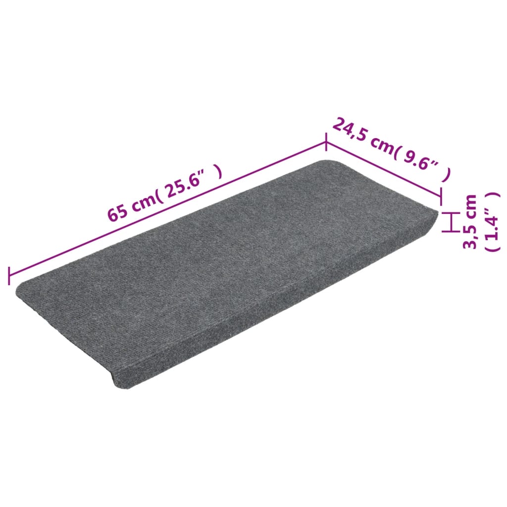 vidaXL Tapis d'escalier autocollants 15 pcs 65x24,5x3,5 cm Gris