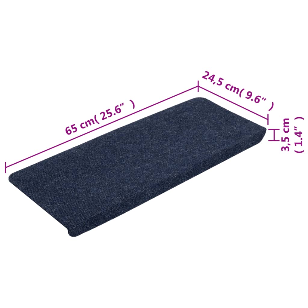 vidaXL Tapis d'escalier auto-adhésifs 15 pcs 65x24,5x3,5 cm Bleu