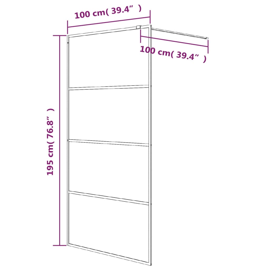 vidaXL Paroi de douche Noir 100x195 cm Verre ESG demi-dépoli