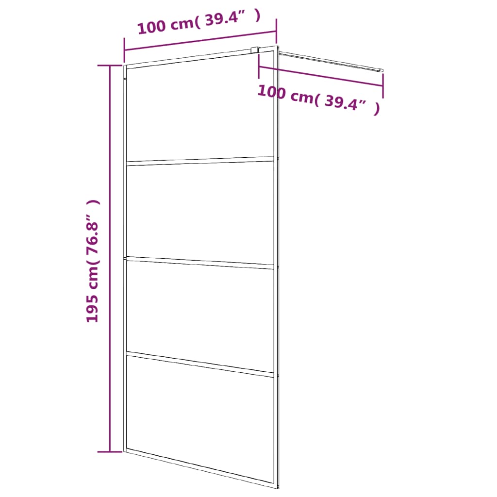 vidaXL Paroi de douche Noir 100x195 cm Verre ESG dépoli