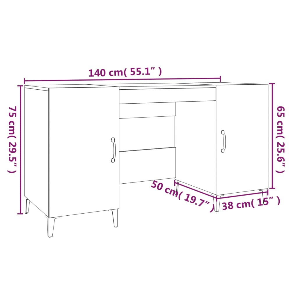 vidaXL Bureau Gris béton 140x50x75 cm Bois d'ingénierie