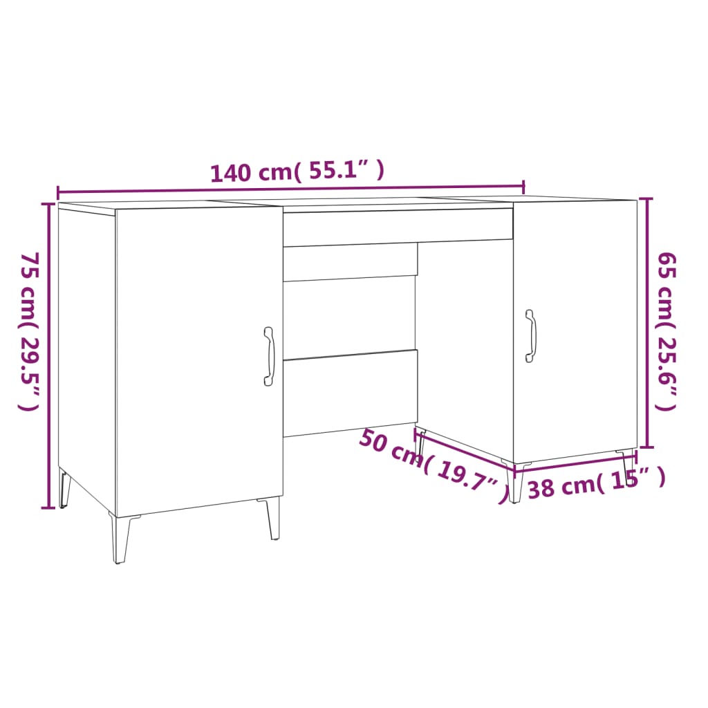 vidaXL Bureau Chêne fumé 140x50x75 cm Bois d'ingénierie