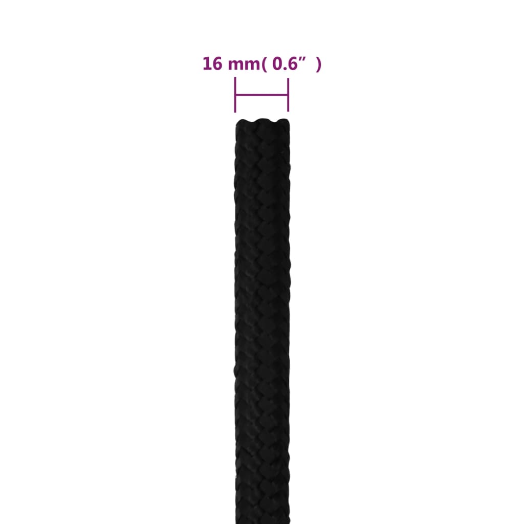 vidaXL Corde de travail Noir 16 mm 100 m Polyester