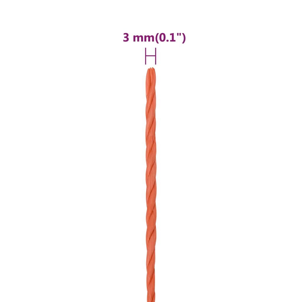 vidaXL Corde de travail Orange 3 mm 100 m Polypropylène