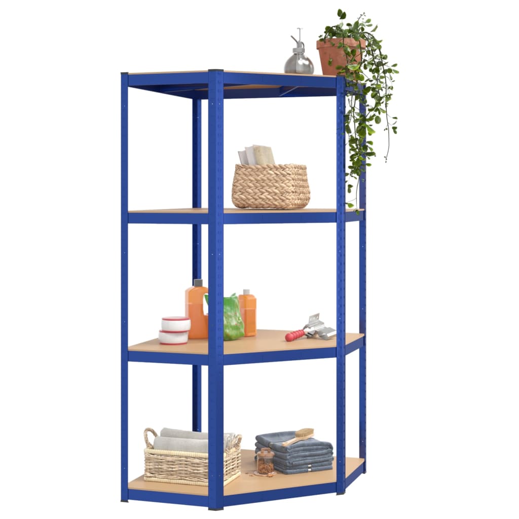 vidaXL Étagère d'angle à 4 niveaux Bleu Acier et bois d'ingénierie