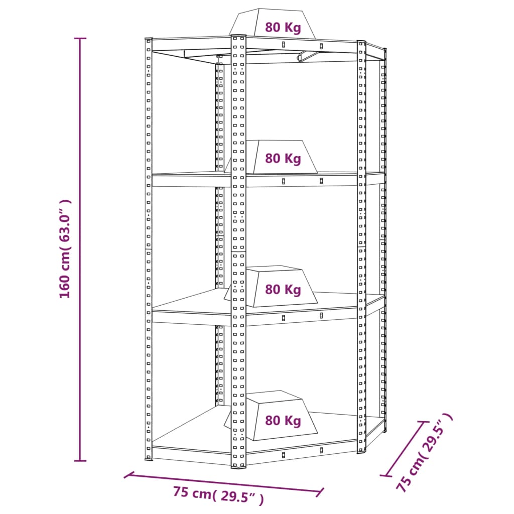 vidaXL Étagère d'angle à 4 niveaux Anthracite Acier bois d'ingénierie