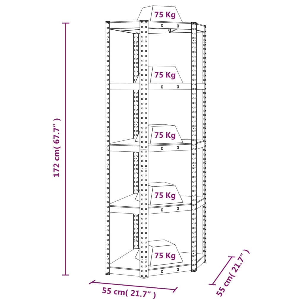 vidaXL Étagère d'angle à 5 niveaux Bleu Acier et bois d'ingénierie