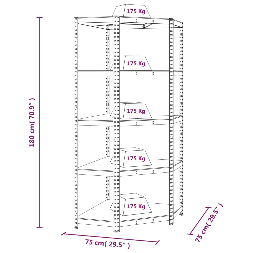 vidaXL Étagère d'angle à 5 niveaux Bleu Acier et bois d'ingénierie