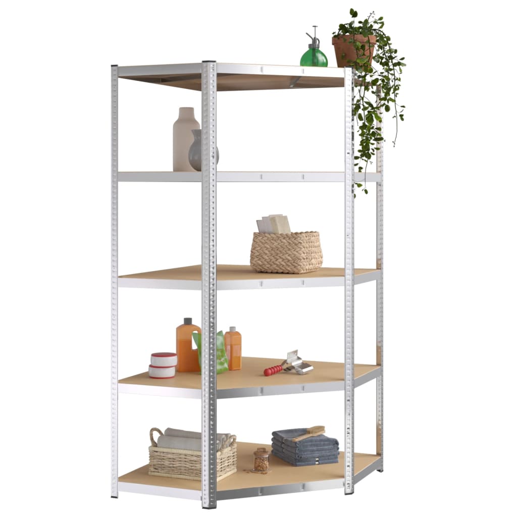 vidaXL Étagère d'angle 5 niveaux Argenté Acier et bois d'ingénierie