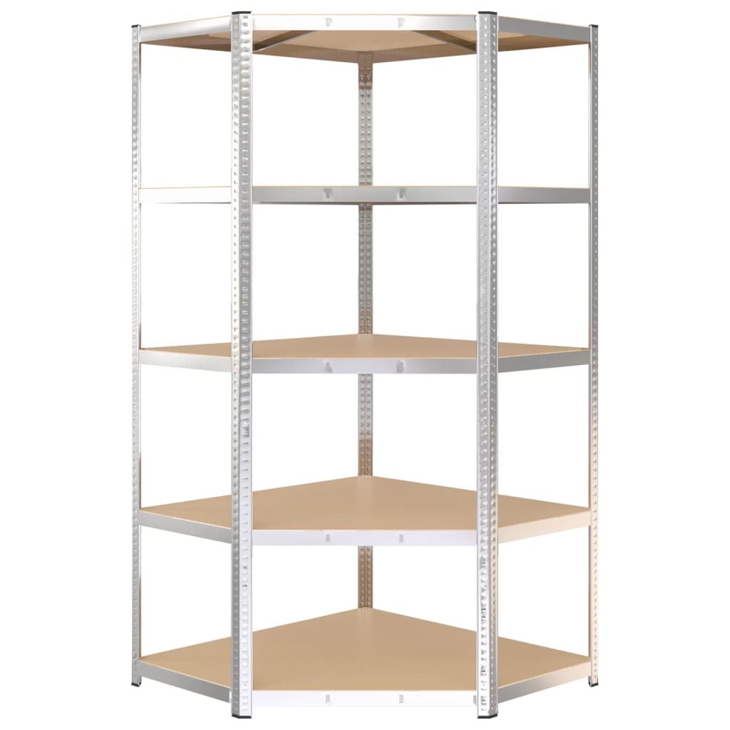 vidaXL Étagère d'angle 5 niveaux Argenté Acier et bois d'ingénierie
