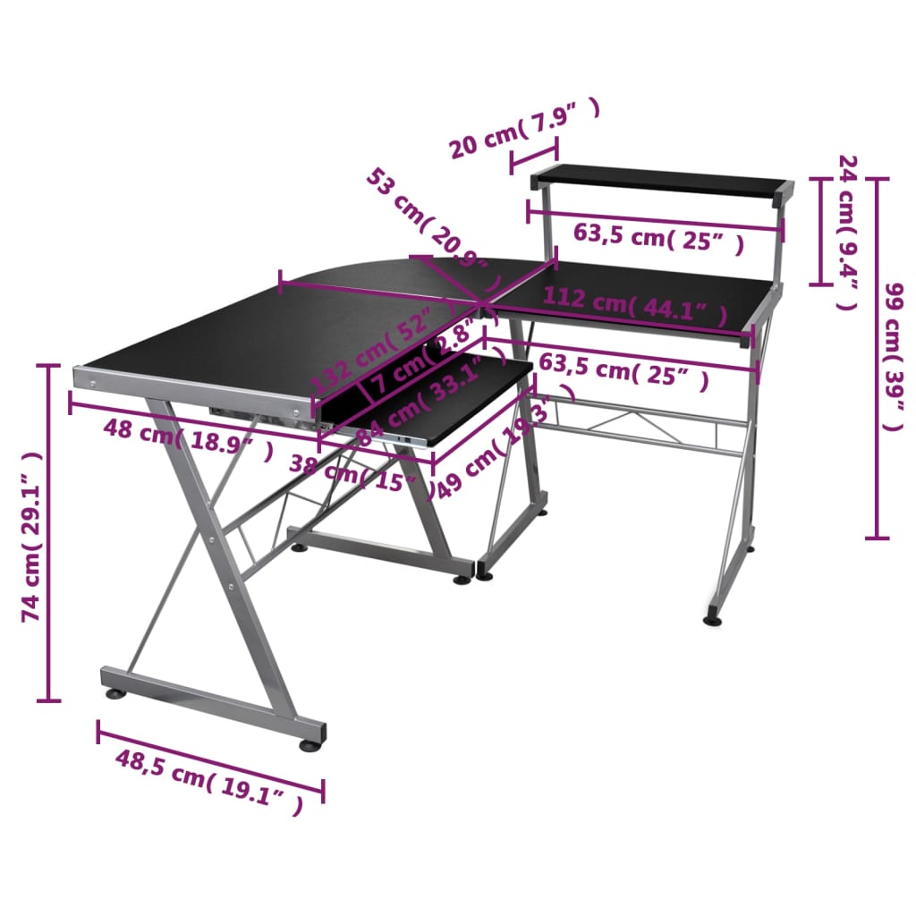 vidaXL Bureau d'ordinateur d'angle Noir 132x112x99cm Bois d'ingénierie