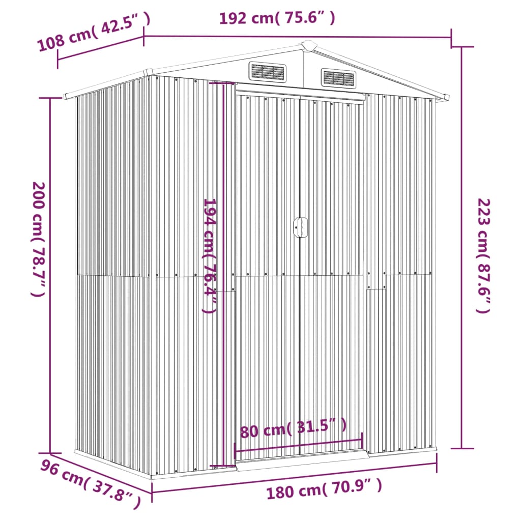 vidaXL Abri de jardin Anthracite 192x108x223 cm Acier galvanisé