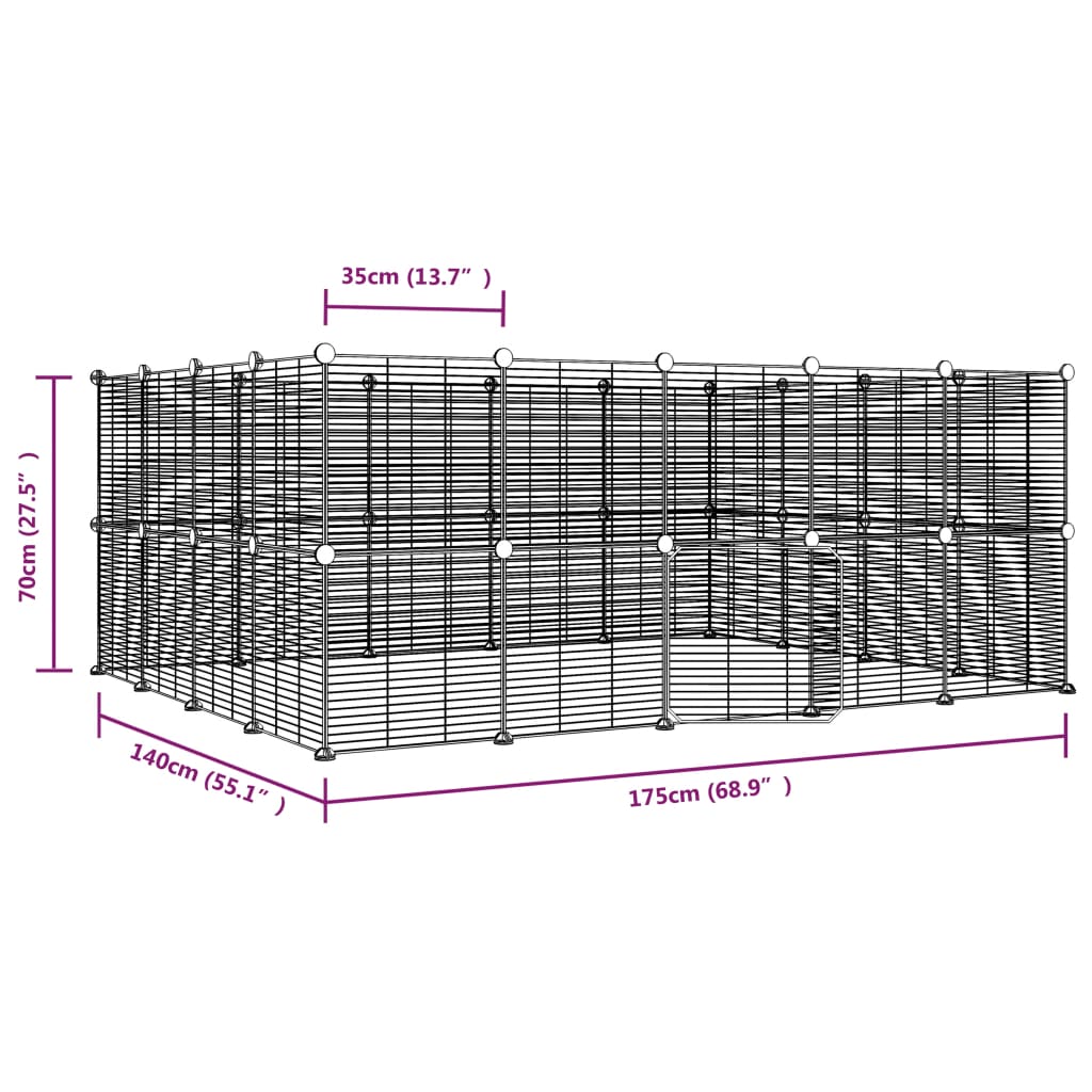 vidaXL Cage animaux de compagnie à 36 panneaux et porte Noir 35x35 cm
