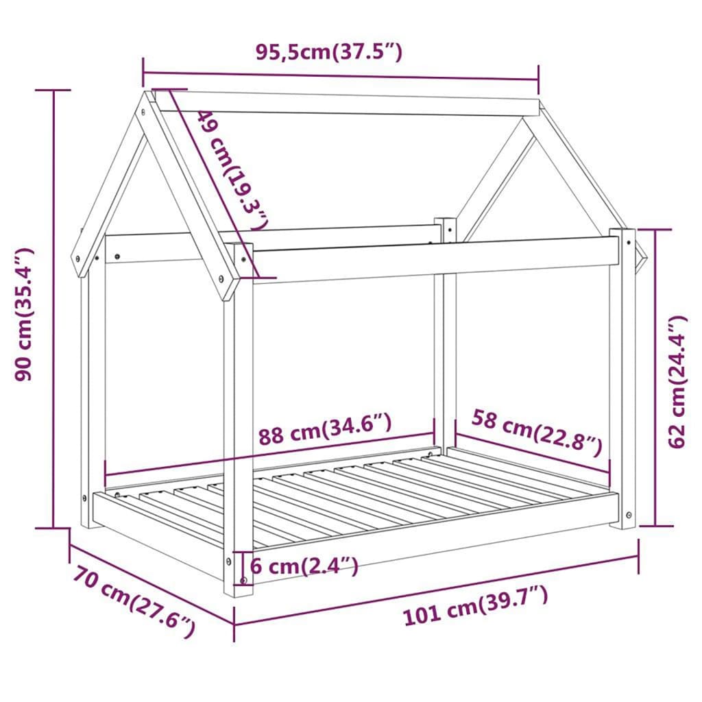 vidaXL Lit pour chien Gris 101x70x90 cm Bois de pin solide