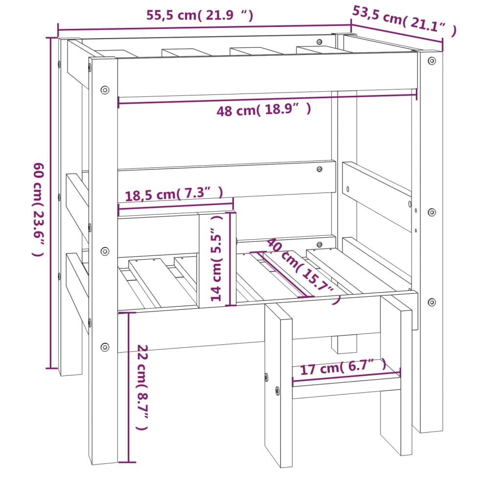 vidaXL Lit pour chien Gris 55,5x53,5x60 cm Bois de pin solide