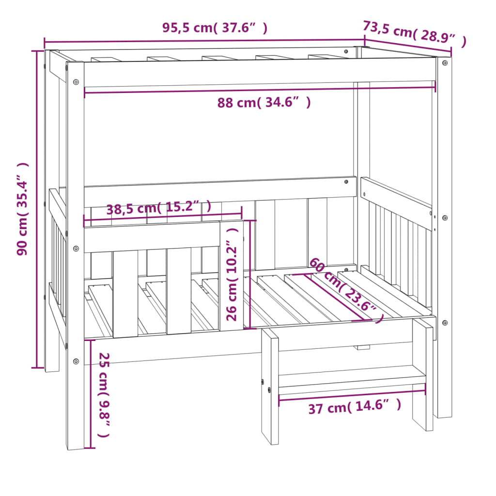 vidaXL Lit pour chien Gris 95,5x73,5x90 cm Bois de pin solide