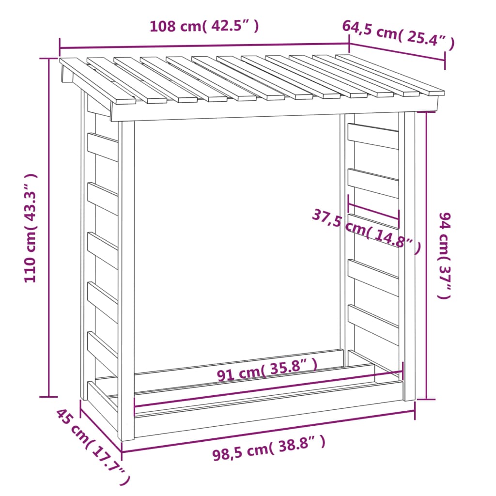 vidaXL Support pour bois de chauffage 108x64,5x110 cm Bois de pin