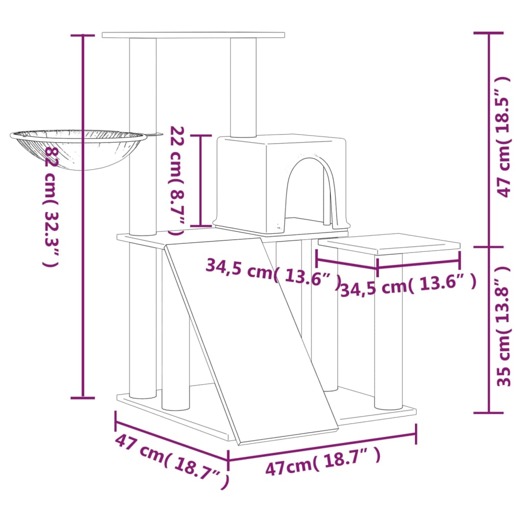 vidaXL Arbre à chat avec griffoirs en sisal Crème 82 cm