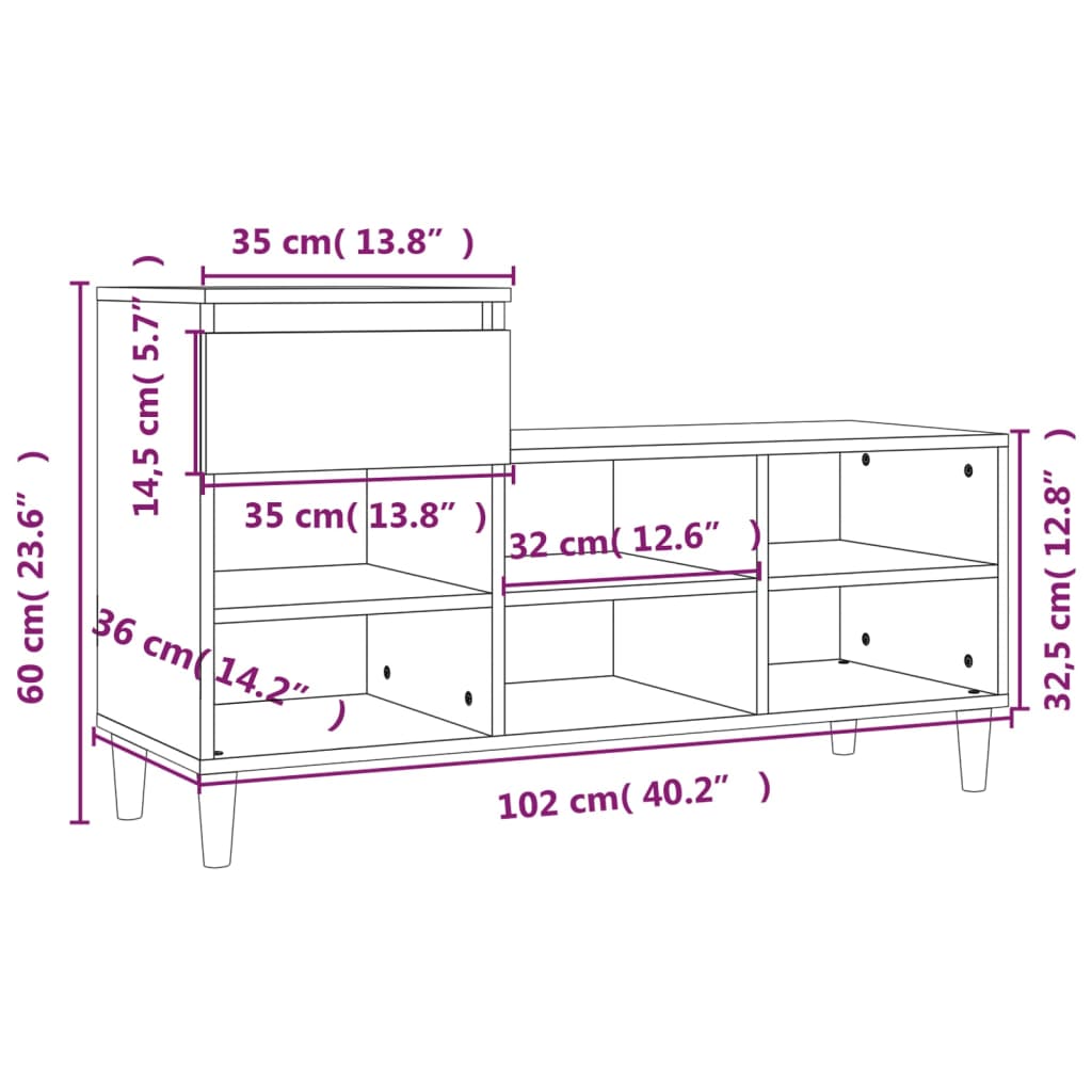 vidaXL Armoire à chaussures Chêne fumé 102x36x60 cm Bois d'ingénierie