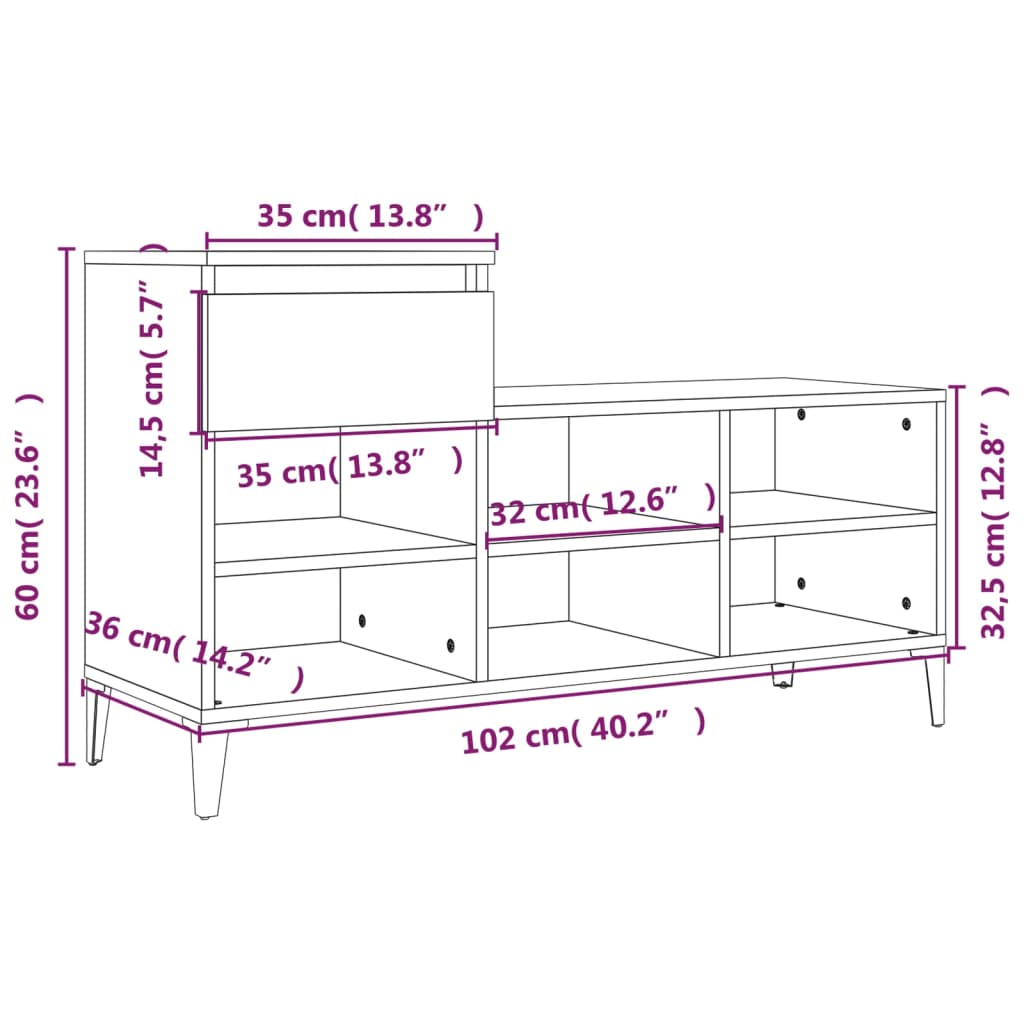 vidaXL Armoire à chaussures Gris béton 102x36x60 cm Bois d'ingénierie