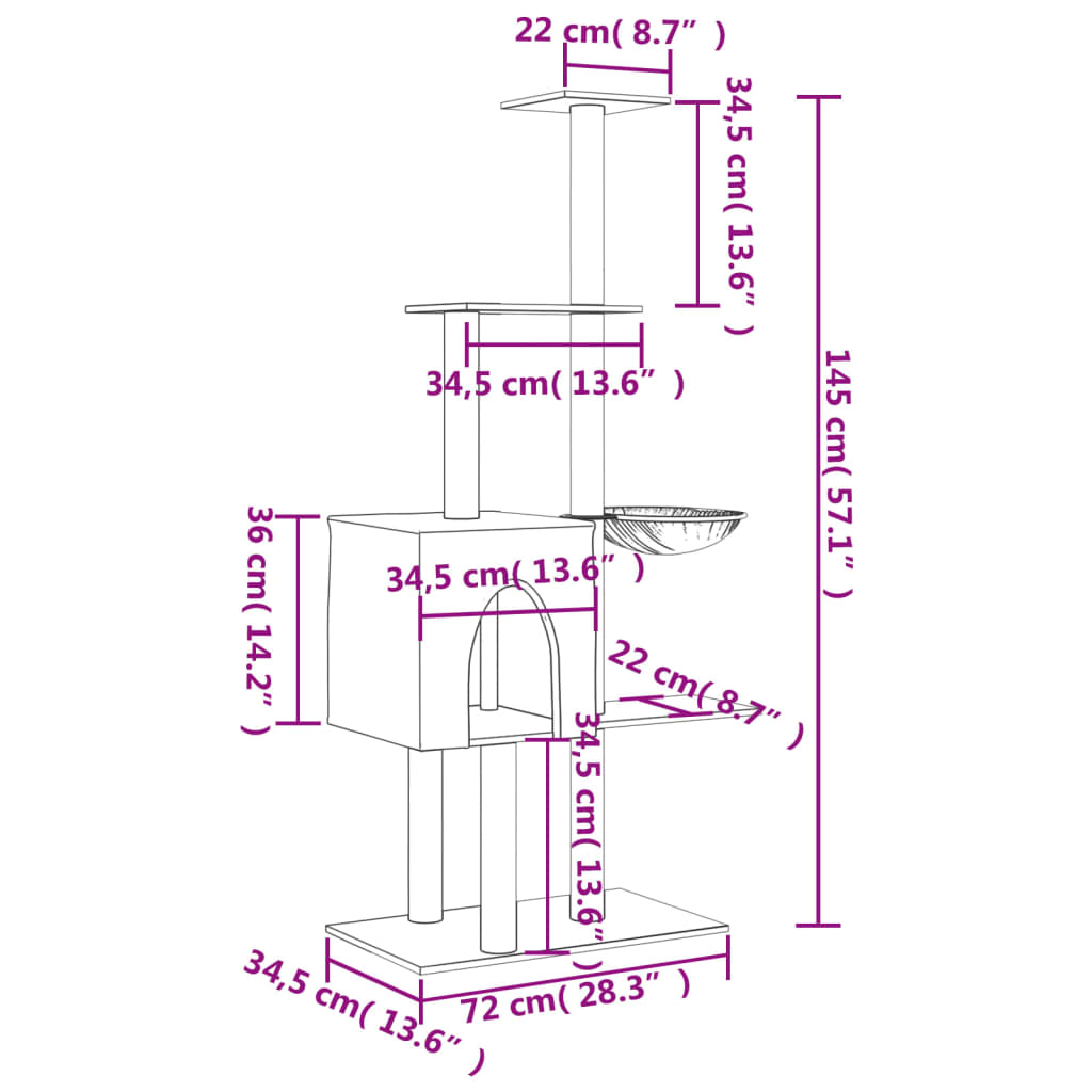 vidaXL Arbre à chat avec griffoirs en sisal Gris clair 145 cm