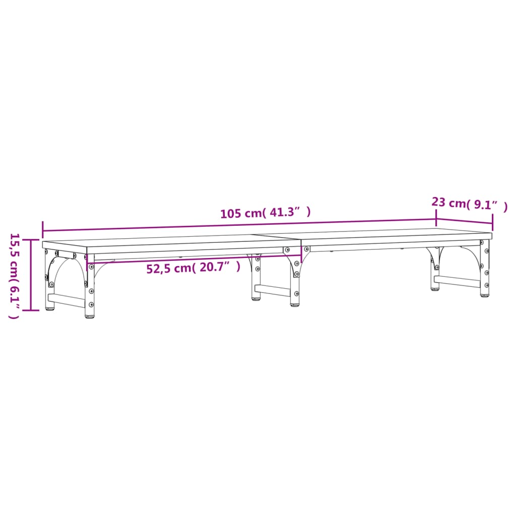 vidaXL Support de moniteur sonoma gris 105x23x15,5cm bois d'ingénierie