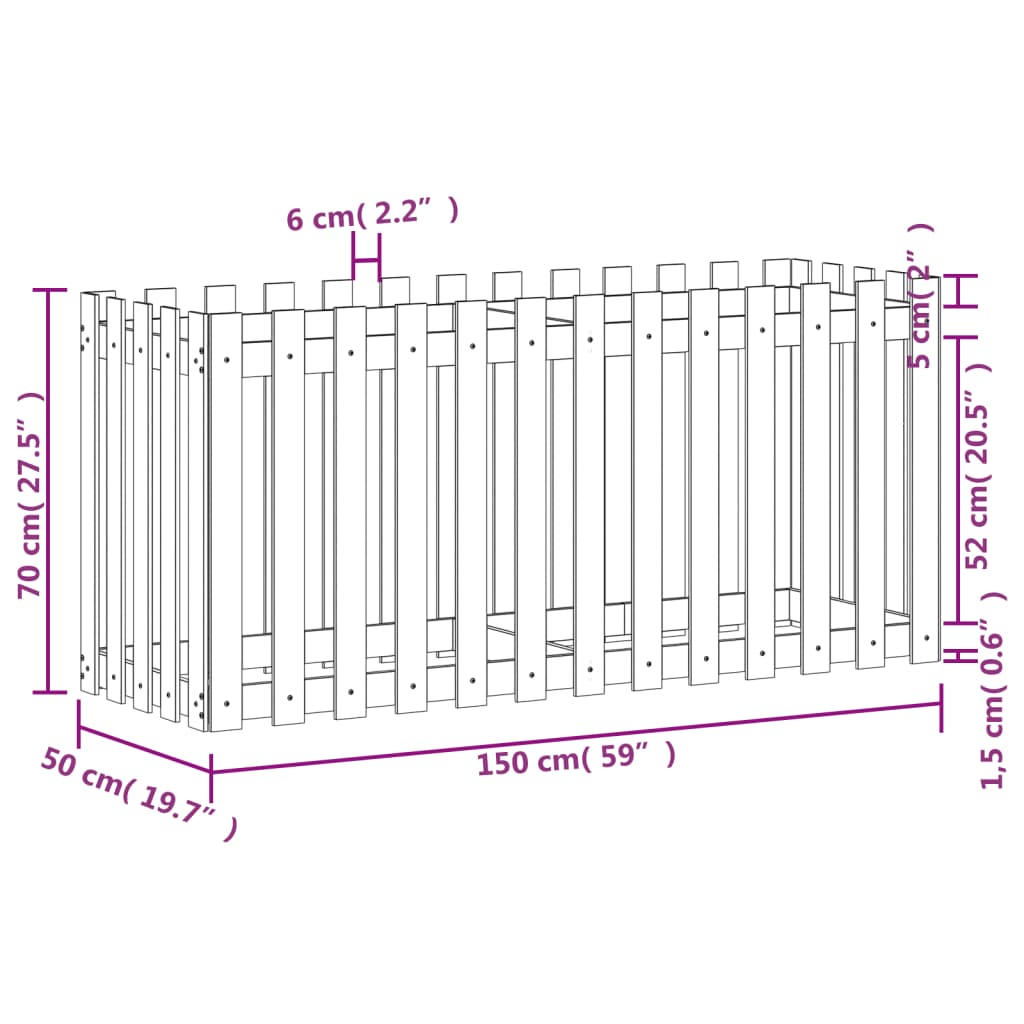 vidaXL Lit surélevé de jardin design de clôture 150x50x70cm pin massif