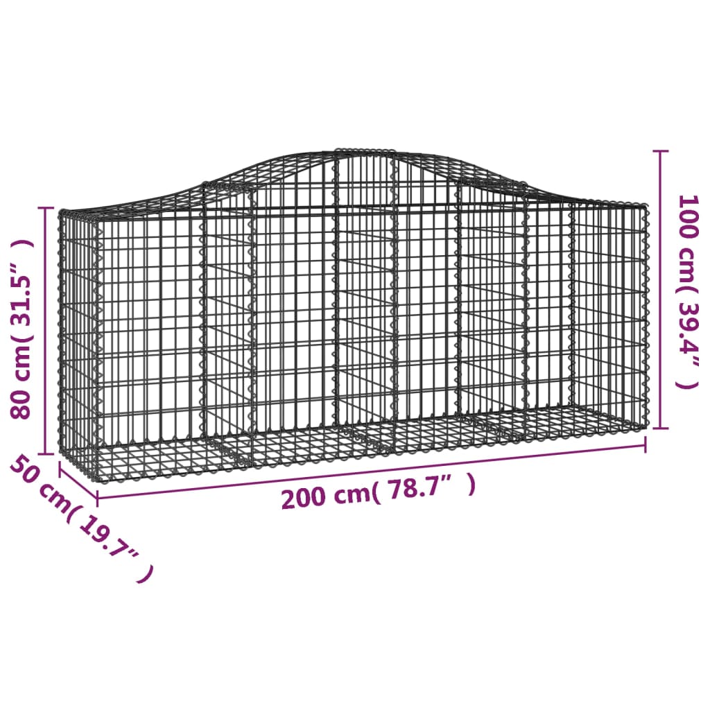 vidaXL Paniers à gabions arqués 10 pcs 200x50x80/100 cm Fer galvanisé