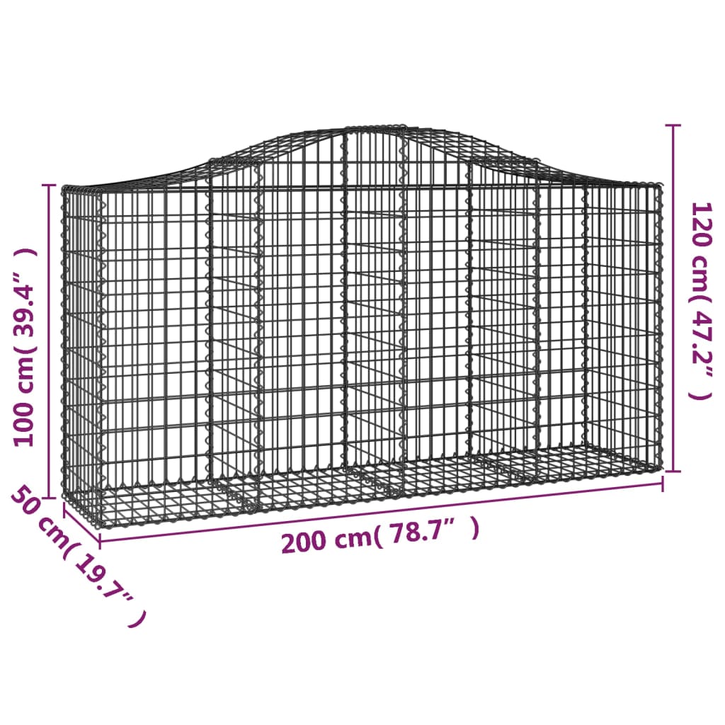 vidaXL Paniers à gabions arqués 20 pcs 200x50x100/120 cm fer galvanisé