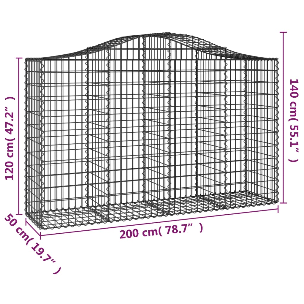 vidaXL Paniers à gabions arqués 2 pcs 200x50x120/140 cm Fer galvanisé