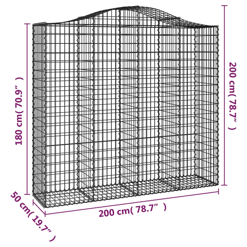 vidaXL Paniers à gabions arqués 2 pcs 200x50x180/200 cm Fer galvanisé