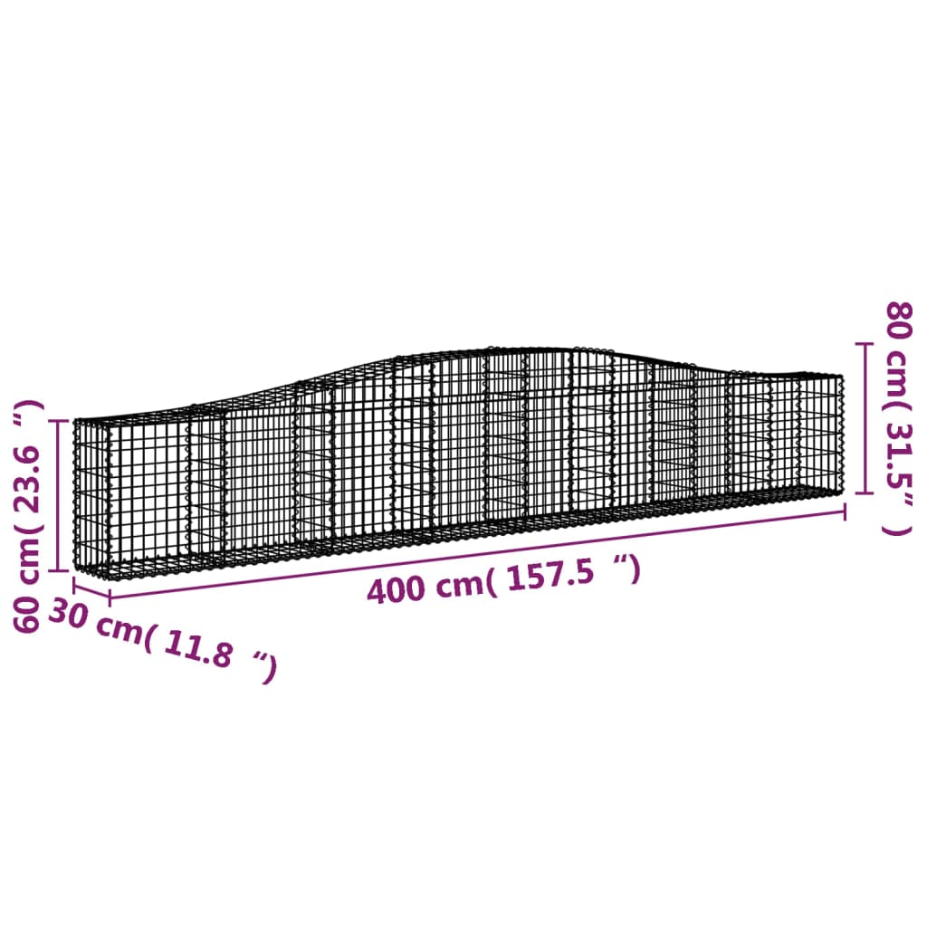 vidaXL Paniers à gabions arqués 10 pcs 400x30x60/80 cm Fer galvanisé