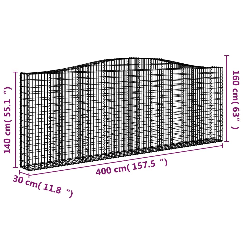 vidaXL Paniers à gabions arqués 7 pcs 400x30x140/160 cm Fer galvanisé
