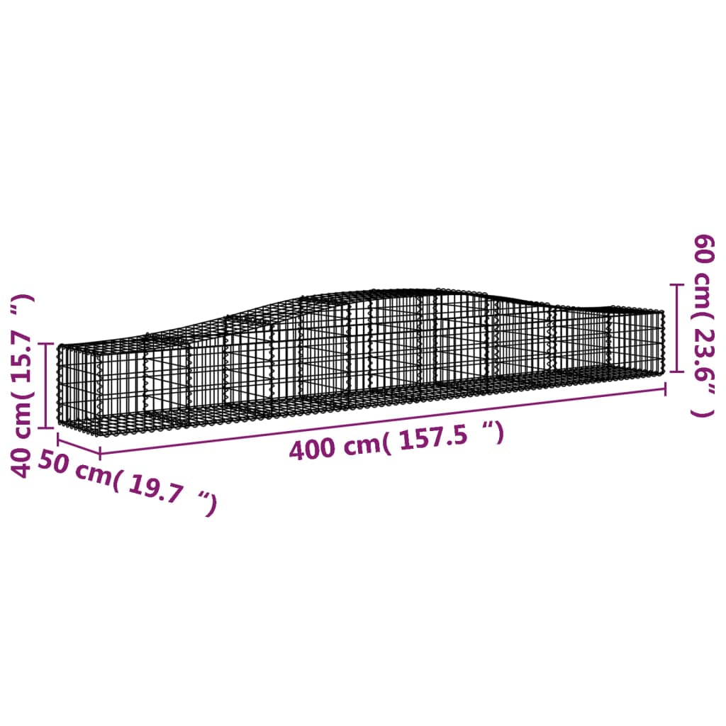vidaXL Paniers à gabions arqués 3 pcs 400x50x40/60 cm Fer galvanisé