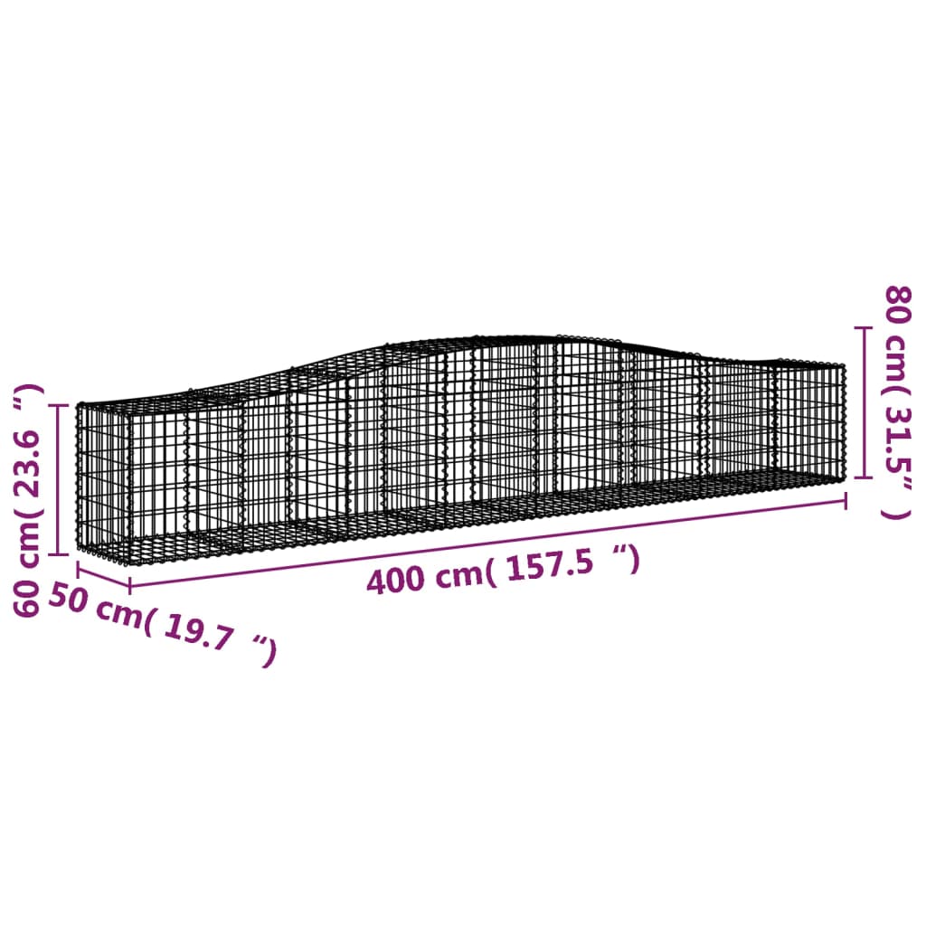 vidaXL Paniers à gabions arqués 8 pcs 400x50x60/80 cm Fer galvanisé