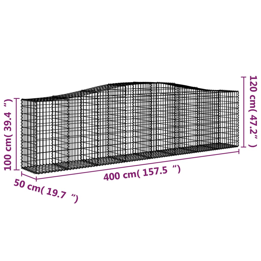 vidaXL Paniers à gabions arqués 6 pcs 400x50x100/120 cm Fer galvanisé