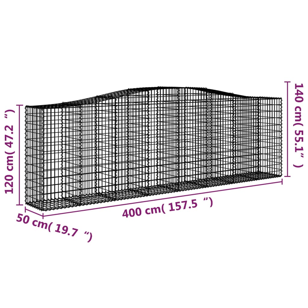 vidaXL Paniers à gabions arqués 10 pcs 400x50x120/140 cm Fer galvanisé