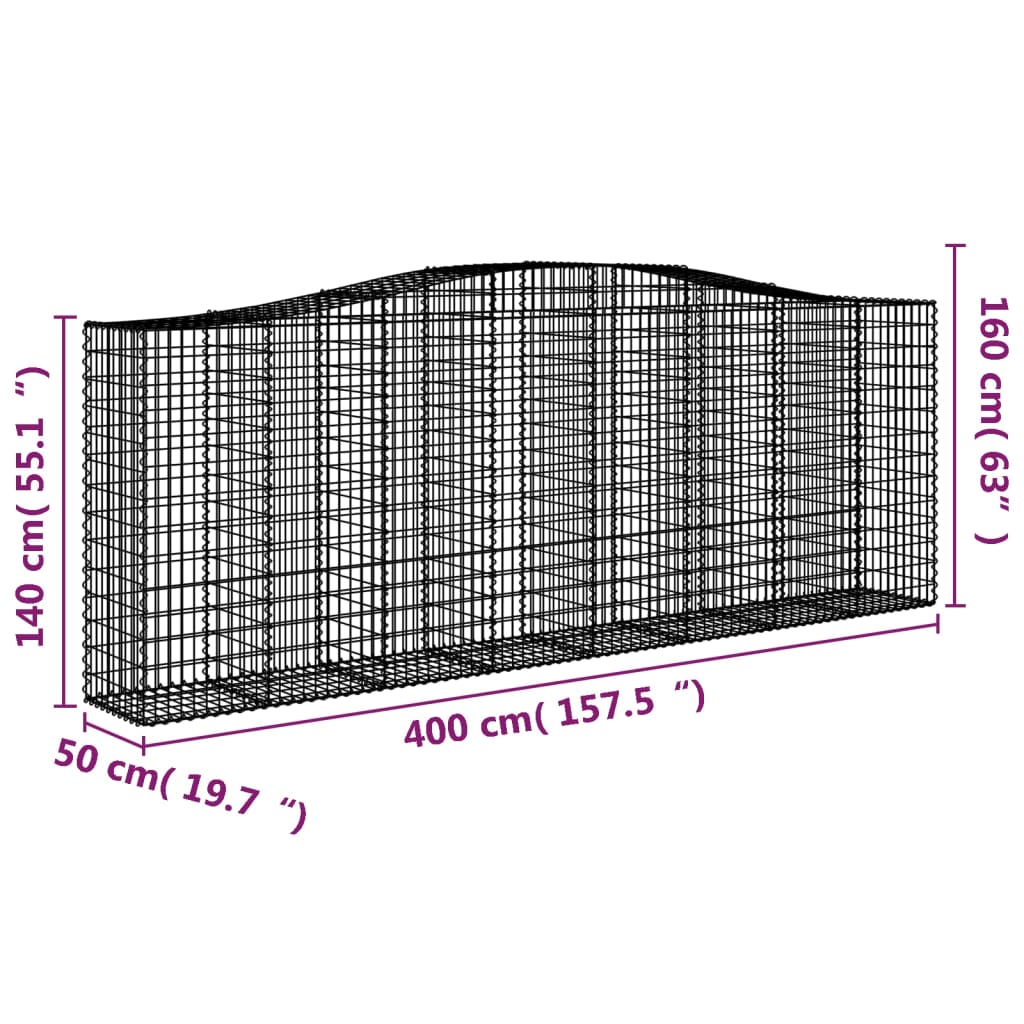 vidaXL Paniers à gabions arqués 8 pcs 400x50x140/160 cm Fer galvanisé