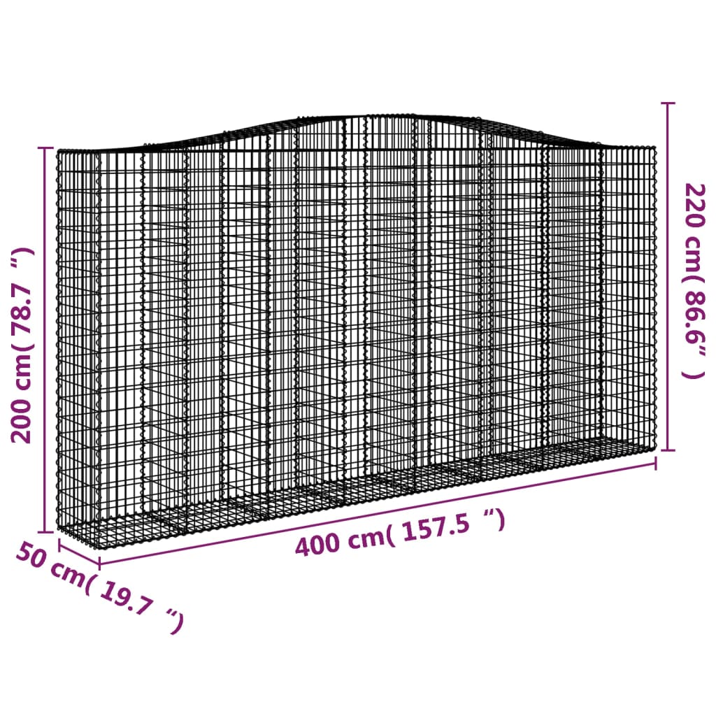 vidaXL Paniers à gabions arqués 5 pcs 400x50x200/220 cm Fer galvanisé