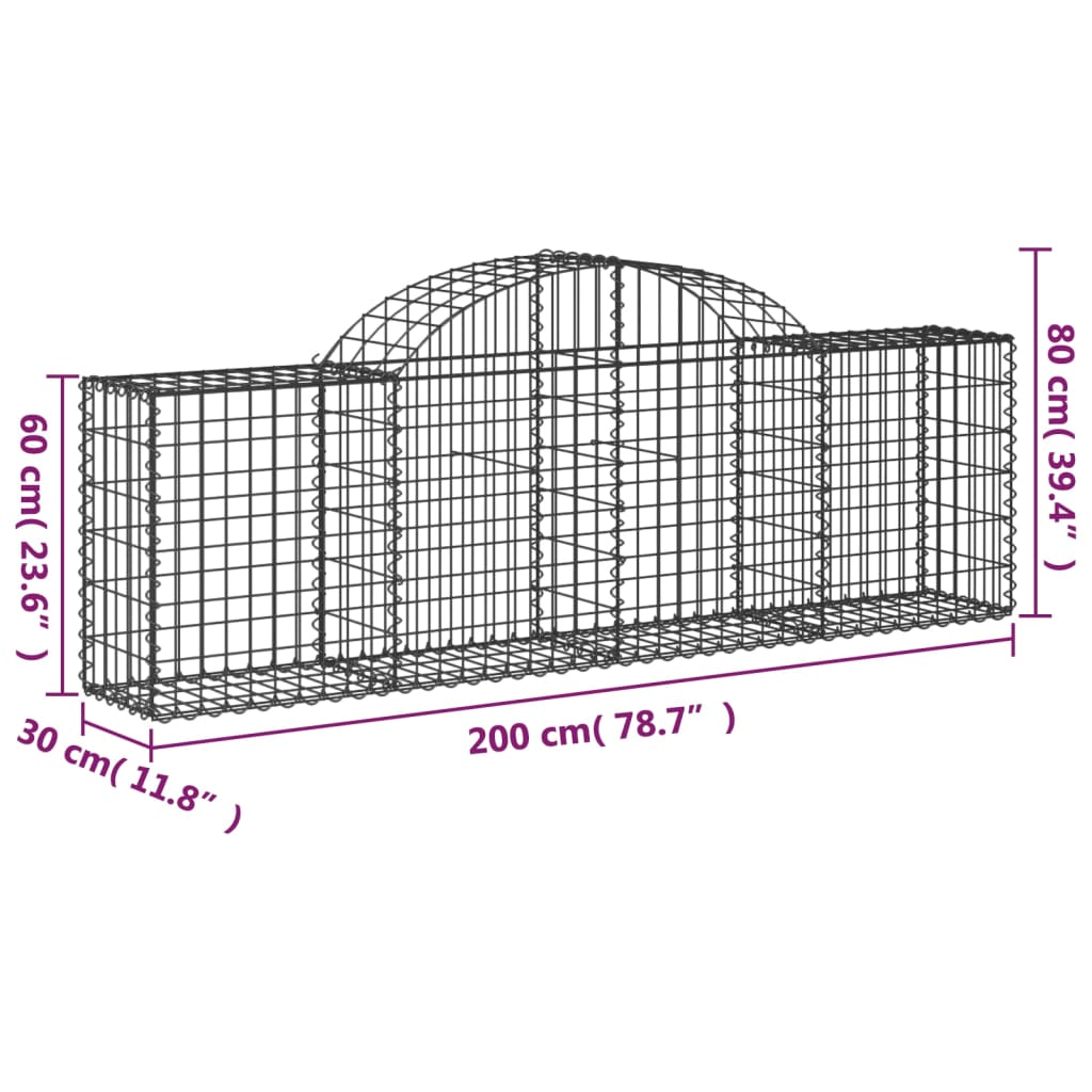 vidaXL Paniers à gabions arqués 13 pcs 200x30x60/80 cm Fer galvanisé