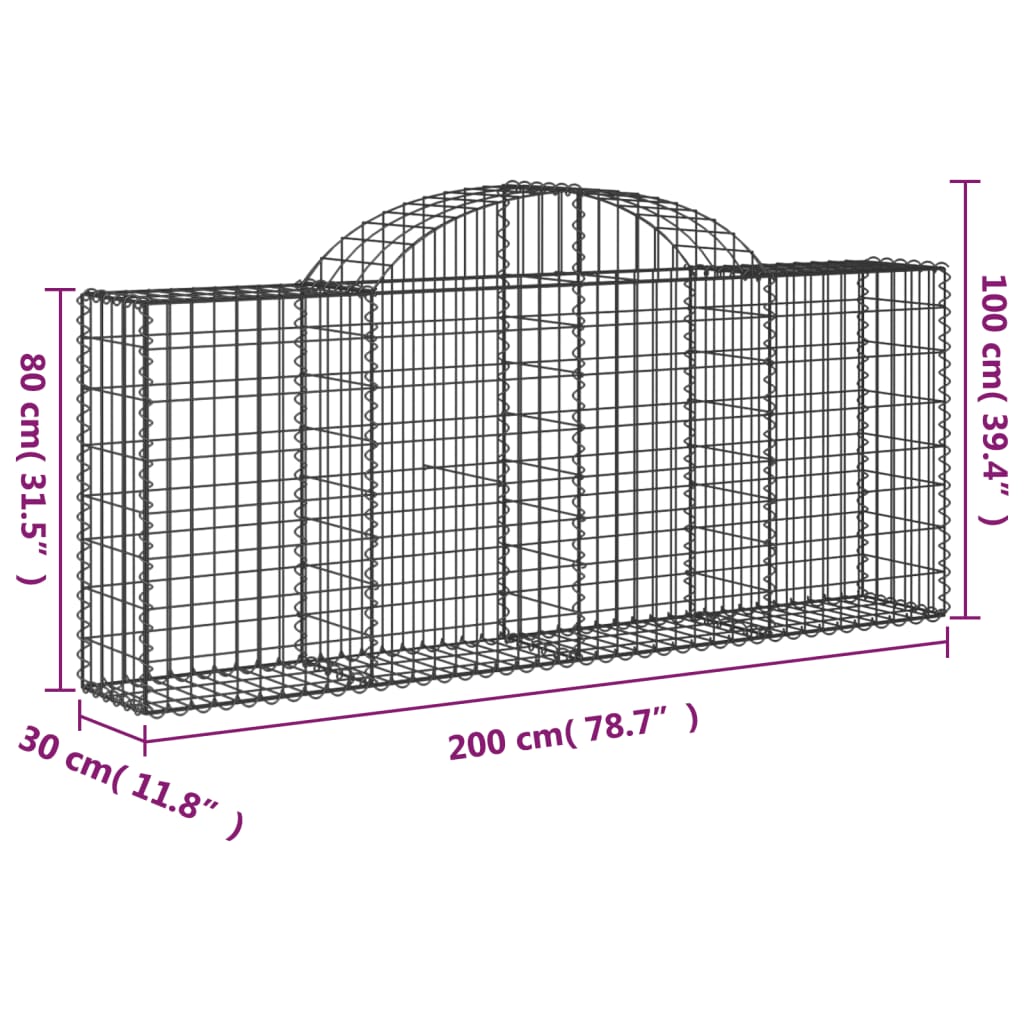 vidaXL Paniers à gabions arqués 11 pcs 200x30x80/100 cm Fer galvanisé