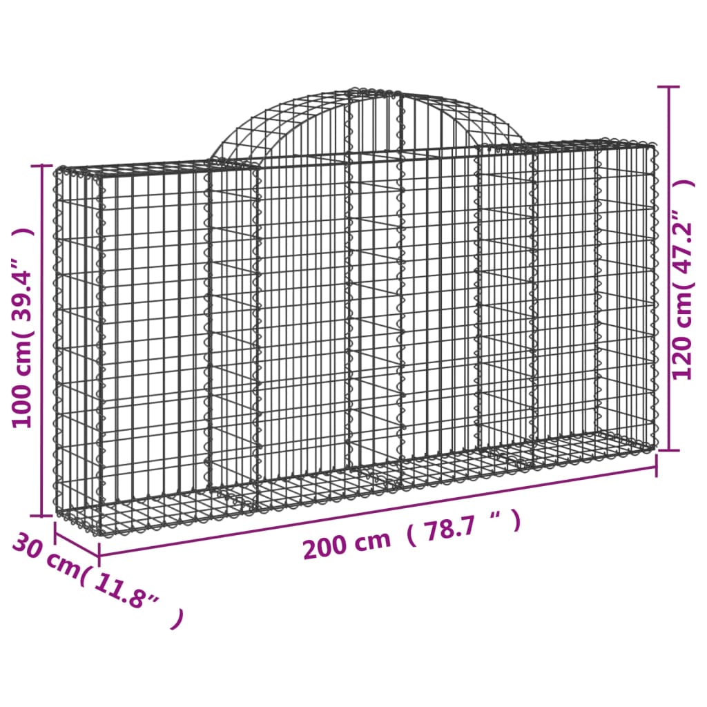 vidaXL Paniers à gabions arqués 12 pcs 200x30x100/120 cm Fer galvanisé