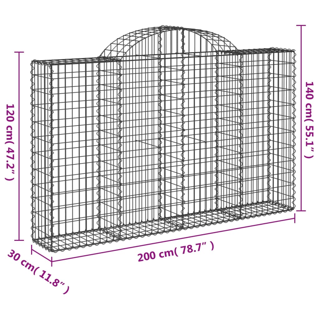 vidaXL Paniers à gabions arqués 3 pcs 200x30x120/140 cm Fer galvanisé