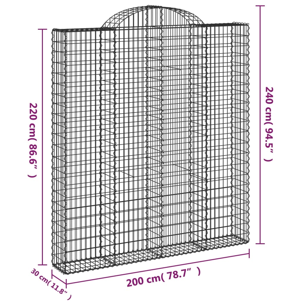 vidaXL Paniers à gabions arqués 5 pcs 200x30x220/240 cm fer galvanisé