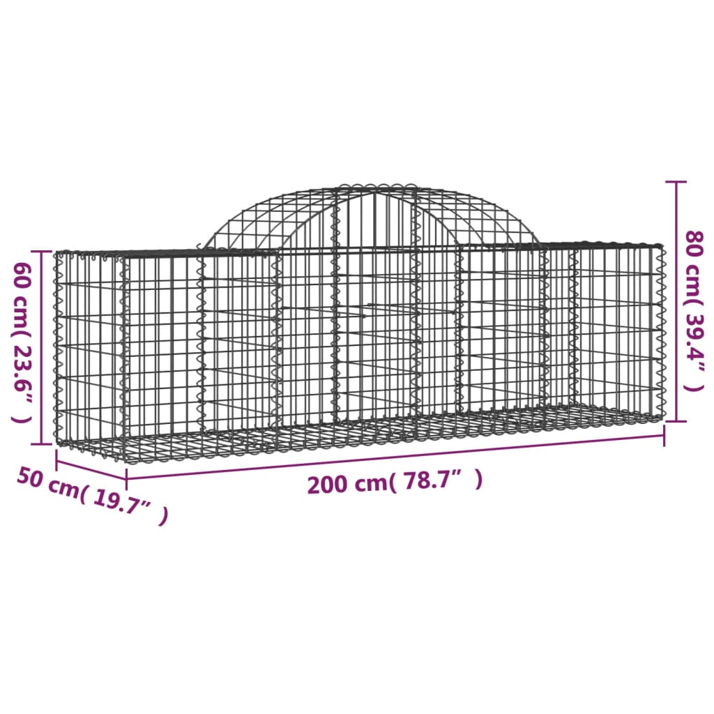 vidaXL Paniers à gabions arqués 25 pcs 200x50x60/80 cm fer galvanisé